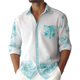 men's street casual bamboo long sleeved left patch pocket flip collar shirt